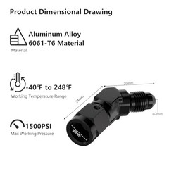 3AN Female to AN3 Male Flared Black Aluminium 45 Degree Swivel YZGM-3AN-45