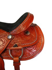 BARREL RACING DEEP SEAT FLORAL TOOLED HORSE PLEASURE WESTERN SADDLE 15 16 17 SET