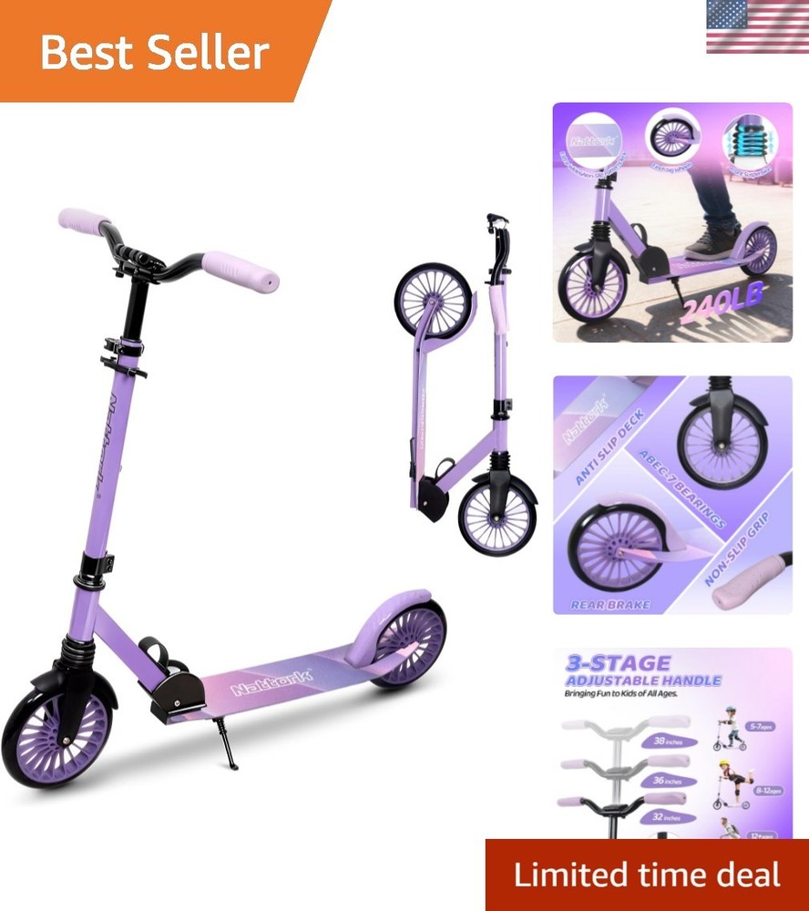 Kick Scooter for Age 6+ Kids Teens Adults, Max Load 240 LBS, Adjustable Heigh…