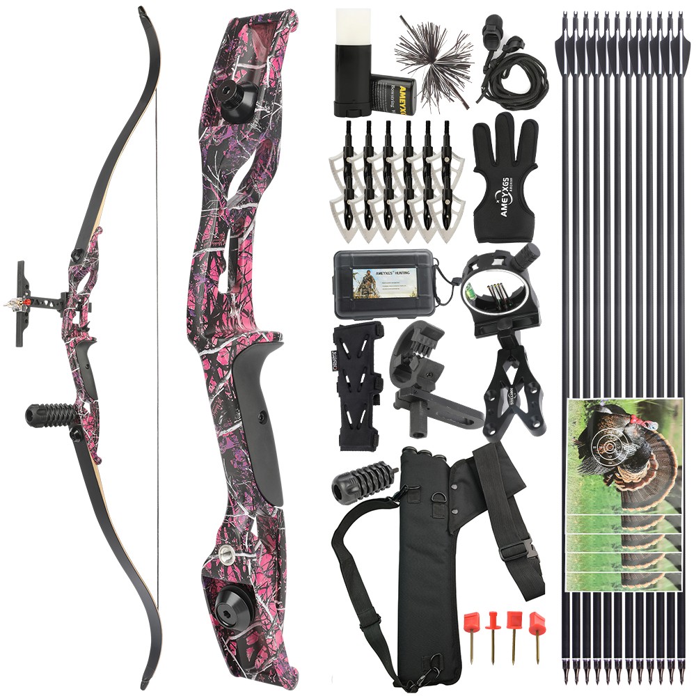 56″ Recurve Bow Carbon Arrows Set 30-50lbs Takedown Archery Target Hunting Shoot