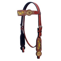 HILASON Western Horse Genuine Leather Floral Design Headstall Mahogany