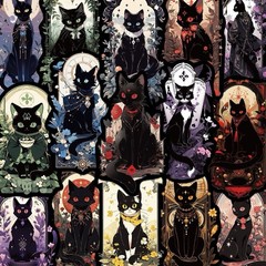 30Pcs Mixed Gothic Medieval Astrology Tarot Black Cat Dark Witch Kitty Stickers