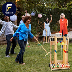 6 Player Croquet Set for Adults & Family with Rolling Wooden Stand 28″ Rubber