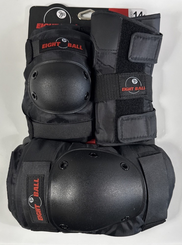 Eight Ball Kids 14+ Wrist Knee Elbow Pads Multi Sport Protective Pad Set Black