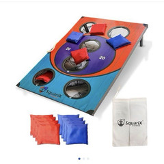 Squarix Cornhole Arcade Board Set 3×2 ft Skee Ball Theme w/ 8 Bean Bags