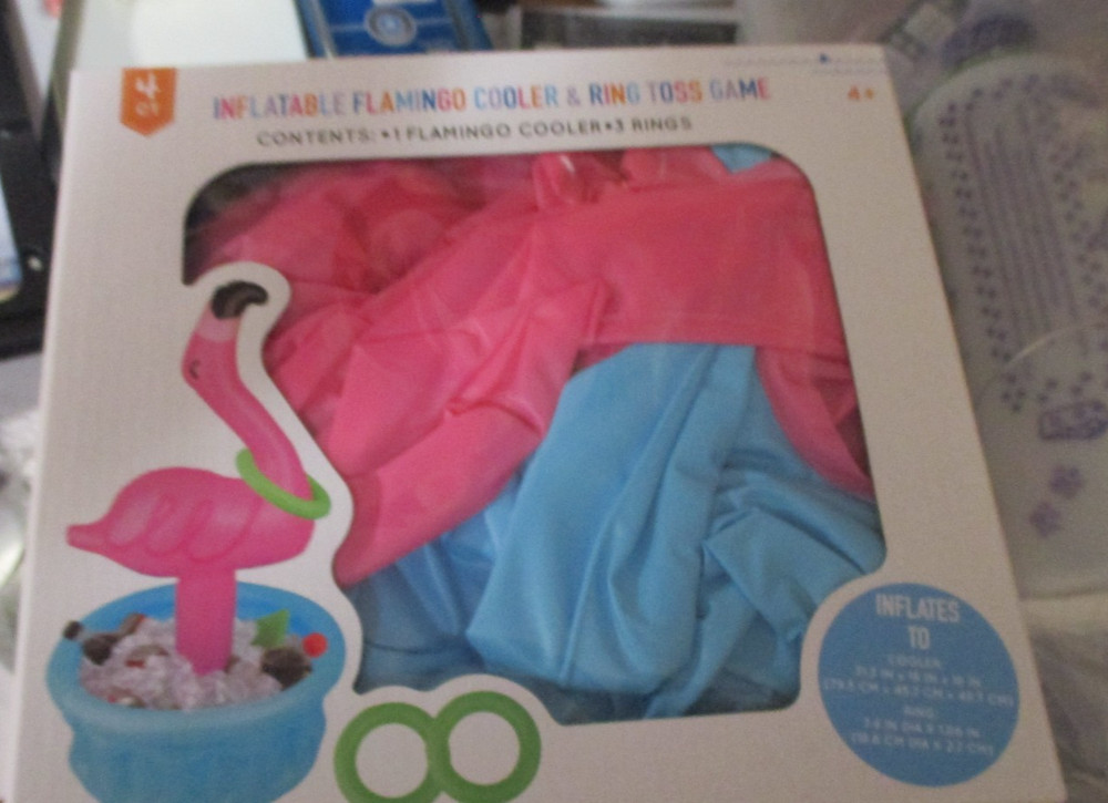 Pink Flamingo Inflatable Cooler and Ring Toss Game Three Rings by Ankyo