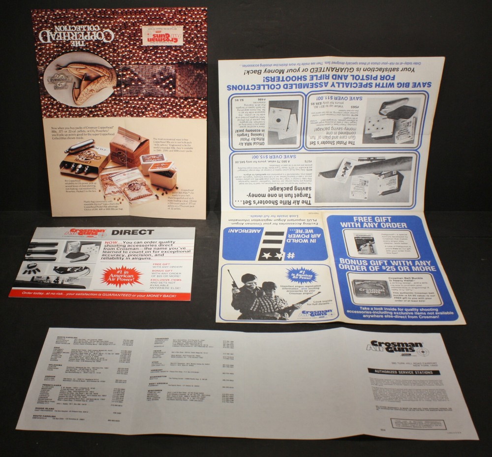 Accessories for Crosman Airgun, Decal, Service,& Copperhead 4 Fold-out Brochures