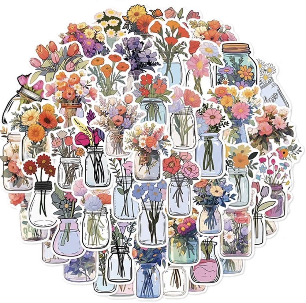 30Pcs Random Botanical Flower Floral Bouquet In Bottle Plant Waterproof Stickers
