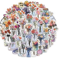 30Pcs Random Botanical Flower Floral Bouquet In Bottle Plant Waterproof Stickers