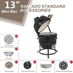 Outvita Ceramic Grill, 13″ round Kamado Charcoal Grill, Portable Barbecue Grill