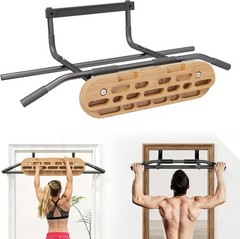 2 in 1 Hang Board Rock Climbing Hangboard with Door Way Pull Up Bar