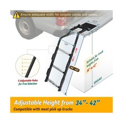 Tailgate Ladder for Pickup Truck, Universal 34″-42″ Height Adjustable Tailgat…