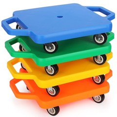 4 Pack Sports Scooter Board with Handles – Plastic Casters for Kids, Indoor/Outd