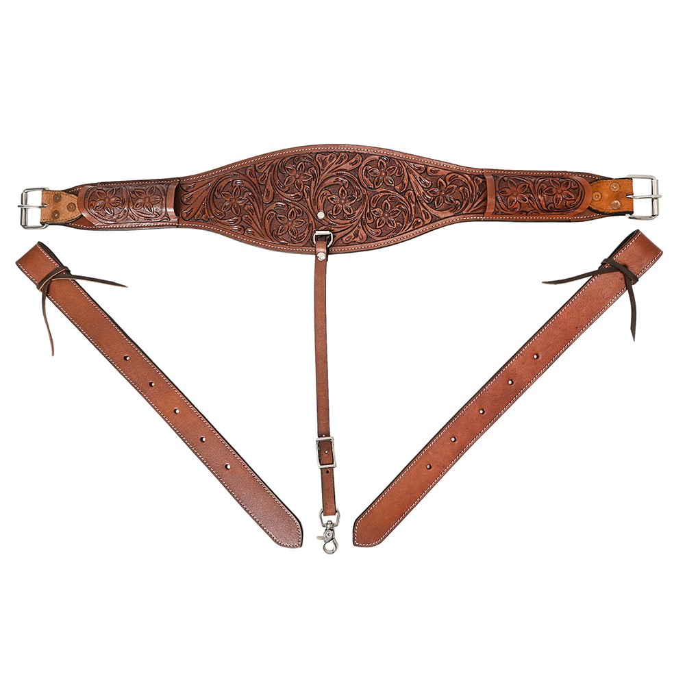 60KK Comfytack Horse Saddle Flank Cinch Girth Handtooled Leather W/ Billets