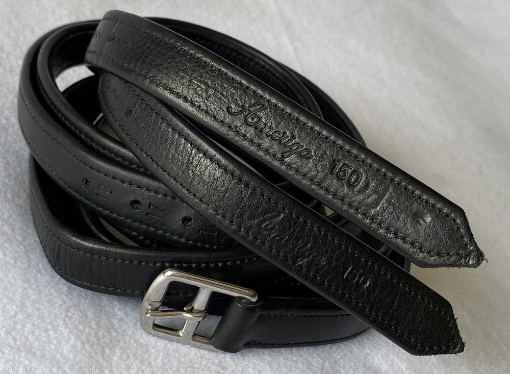 AMERIGO 150cm / 59″ Stirrup Leathers BLACK Italian CALFSKIN~No Strtech~GREAT CON