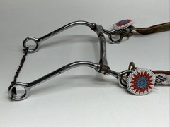 Vintage Western Navajo Beaded Horse Headstall Bridle Metal Bit With Fur