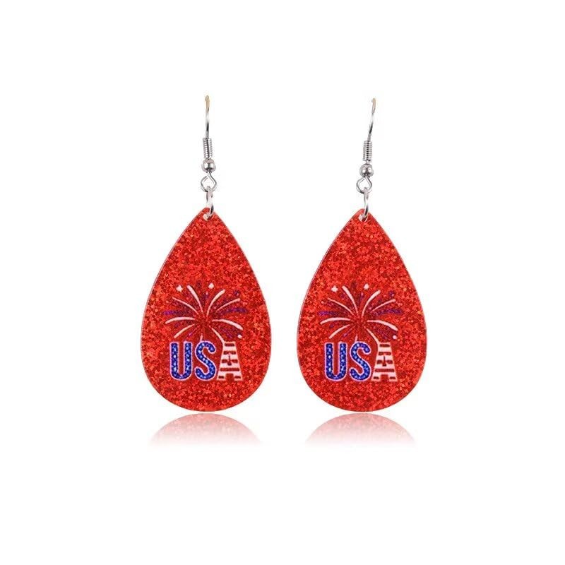 4th Of July Patriotic Earrings Glitter Lightning Bow Rooster Red Fireworks