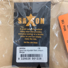 SAXON Kids Adjustable Waist Jodhpurs Beige Unisex Youth Size C8 Horse Riding Pan