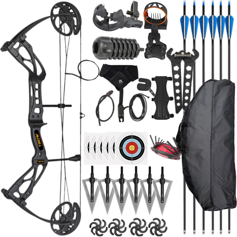 Compound Bow Set 70lb 320FPS Speed Archery Carbon Arrows Sight Release Hunting