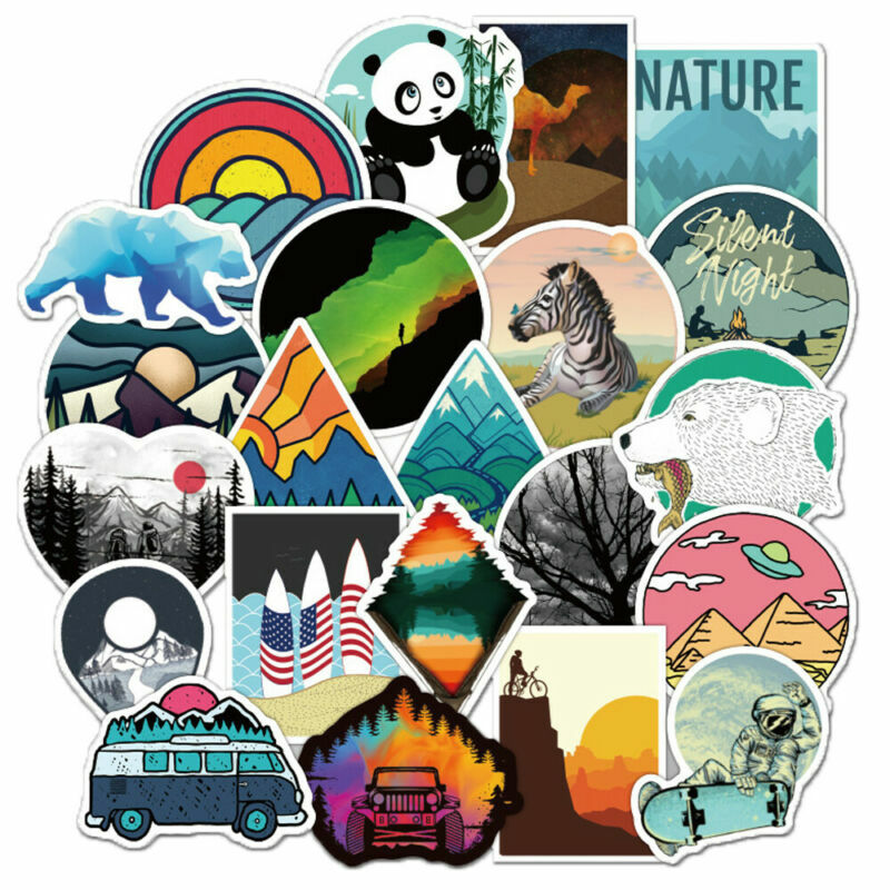50Pcs Camping Landscape Stickers Pack Vinyl Laptop Skateboard Luggage Decals Lot