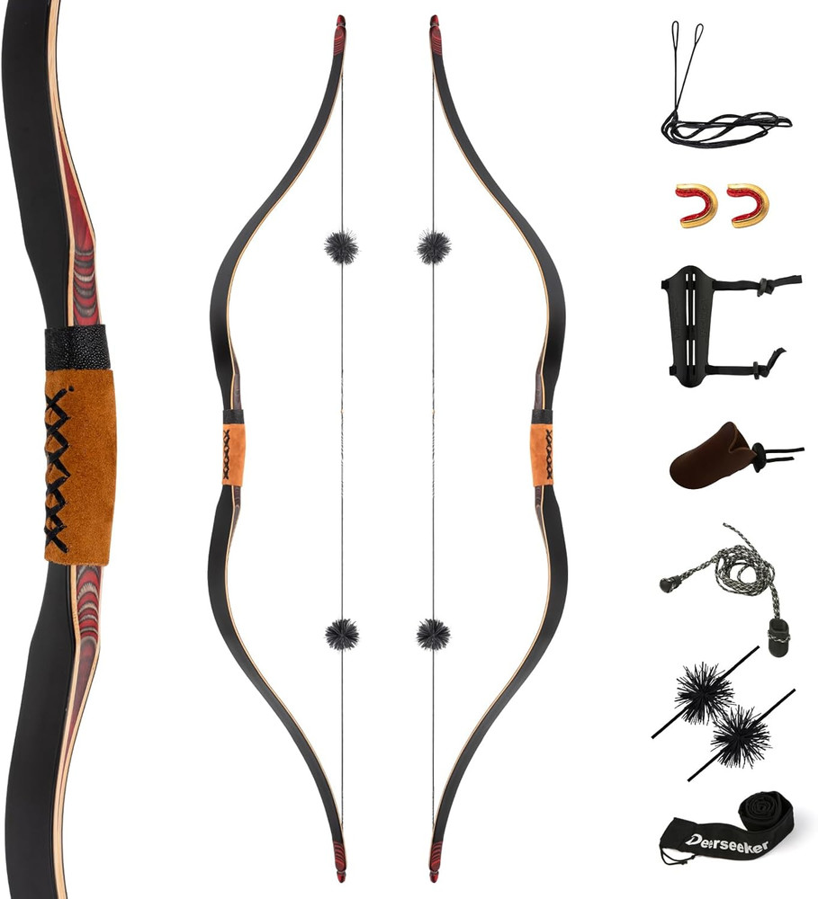Deerseeker 59″ Handmade Recurve Longbow Set for Adults & Youth – 20-60Lbs