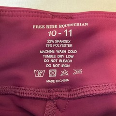 Free Ride Equestrian Pants Girls Size 10-11 Raspberry Lux Knee Patch Breech