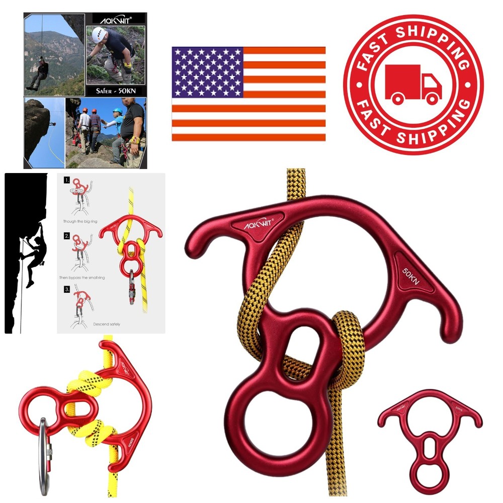 Climbing Figure 8 Descender 6.7 Inch Red Device for Safe Belaying and Rappelling