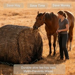 5’x5′ Round Bale Feeding Net – Slow Feed, 1.75″ Openings,Durable Knotless Design
