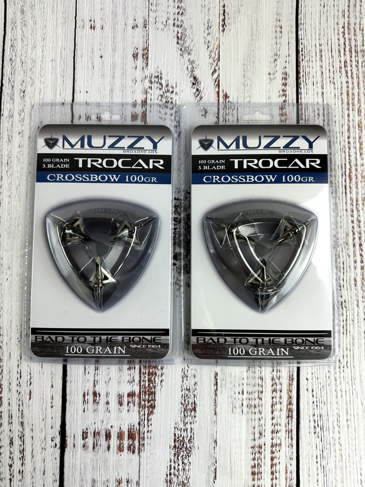 2 packs CROSSBOW Muzzy 3 BLADE Trocar 100 Grain Archery Hunting Fixed Broadhead