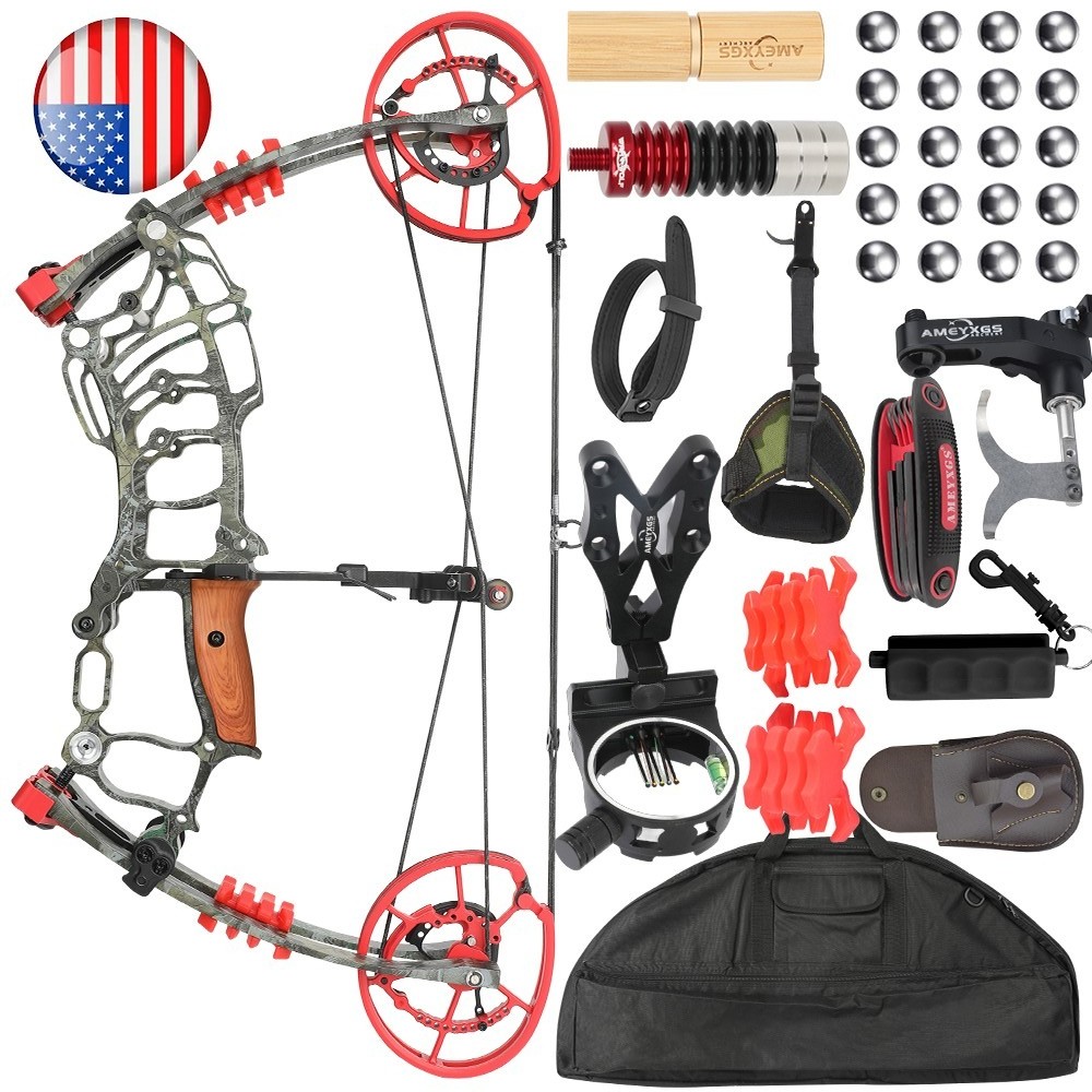 30-60lbs Compound Bow Kit Dual-use Short Axis Arrow Steel Ball Hunting RH LH