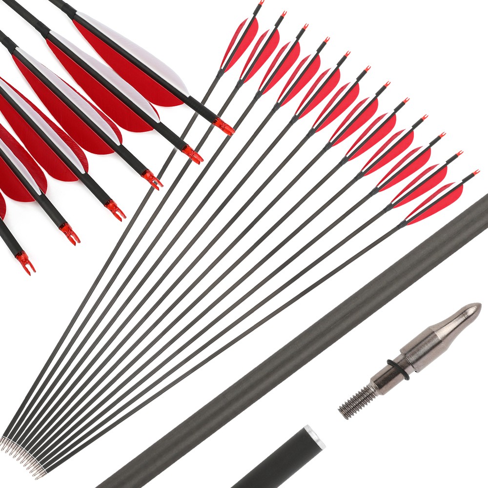 35″ Archery Pure Carbon Arrows SP500 600 5″ Turkey Feather Recurve Bow Hunting