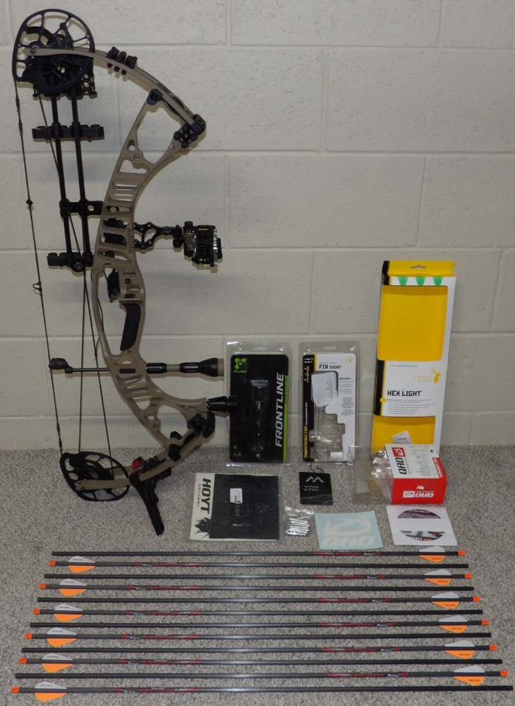 Loaded LEFT Handed Hoyt VTM 34 Bow Package- 55 to 65 lb – 26 to 31″ DL =Buckskin
