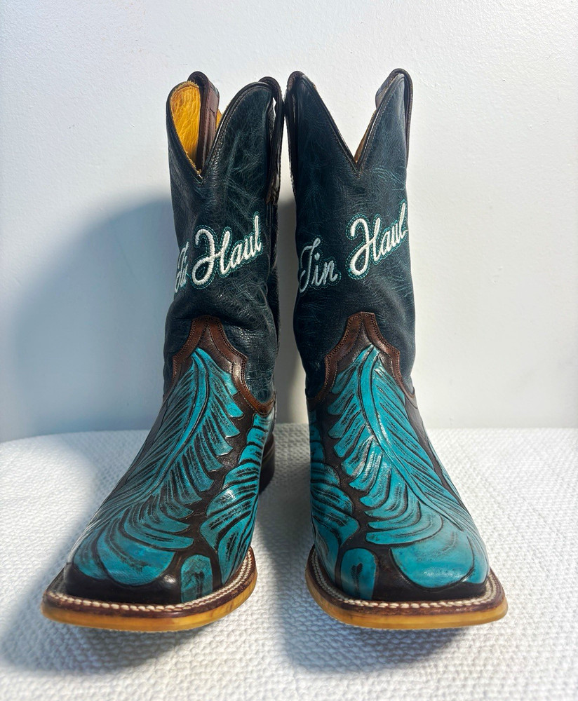 Tin Haul Women’s Size 8.5 Brown & Turquoise Leather Western Cowboy Boots