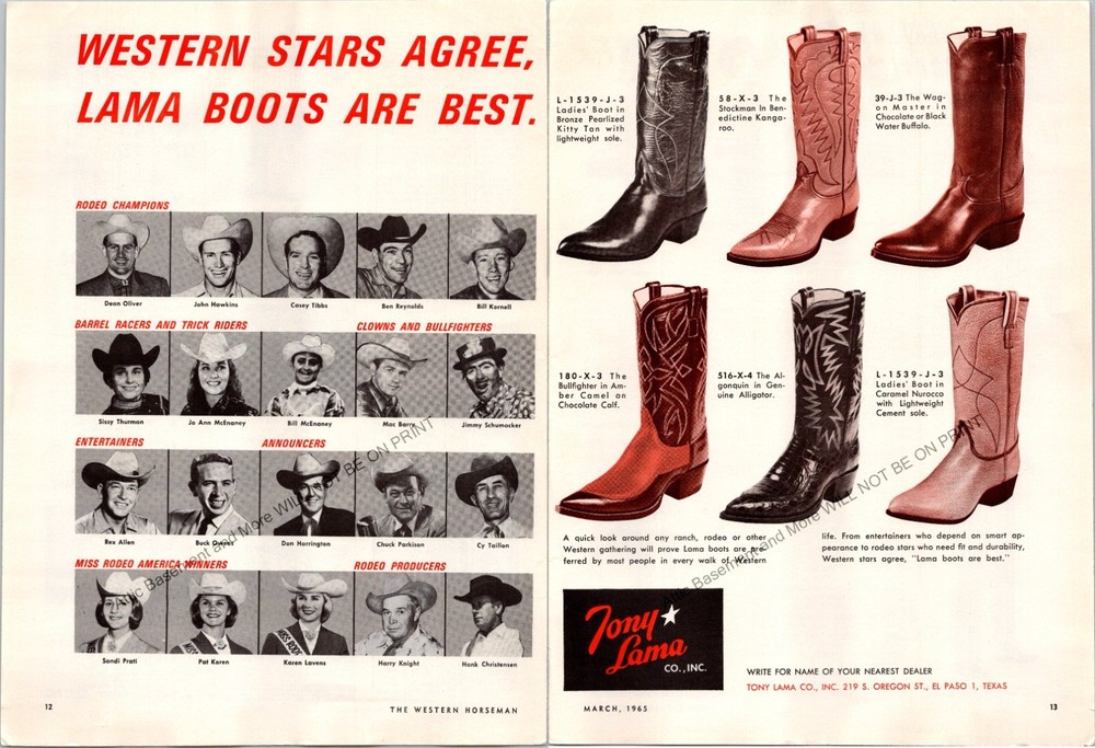 1965 Tony Lama Boots Print Ad Ephemera Wall Decor Dean Oliver Sissy Thurman