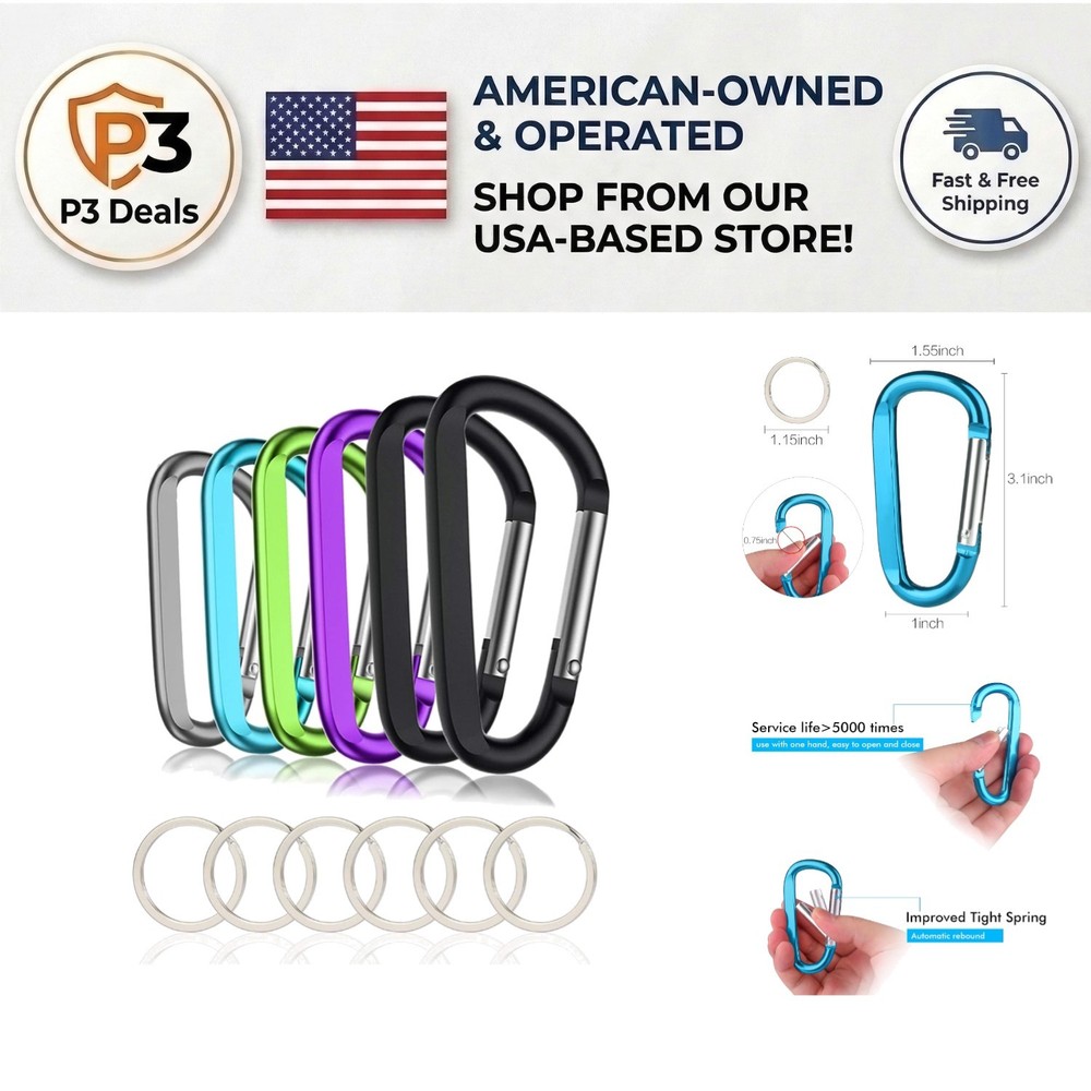 Durable 3 Inch D-Shape Aluminum Carabiners with Bonus Keychains – 50 LB Max Load