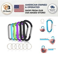 Durable 3 Inch D-Shape Aluminum Carabiners with Bonus Keychains – 50 LB Max Load