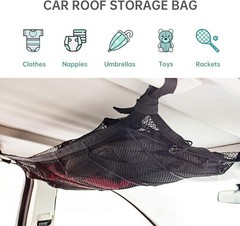 Car Ceiling Cargo Net Pocket,31″x21″ Adjustable Double-Layer Mesh SUV Roof