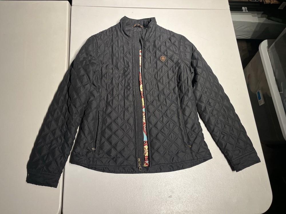 Ariat Jacket Women’s Medium Black Floral Lined Horse Equestrian Quilted Coat