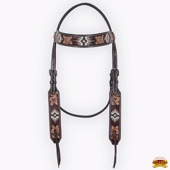Hilason Horse Floral Hand Carved American Leather Breast Collar Headstall W/