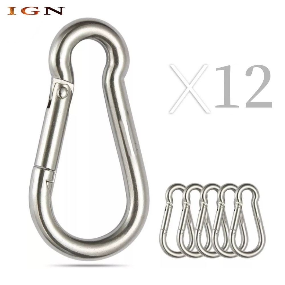 304 Stainless Steel Spring Snap Hook Carabiner Clips, Set Of 12 264 Lbs