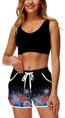 Deerose Patriotic Firework Swim Trunk For Women Red White Blue Summer Board