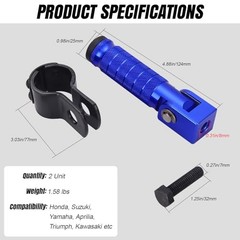 M8 90° Foldable Motorcycle Foot Pegs, CNC Aluminum Alloy & Anti-Skid Blue