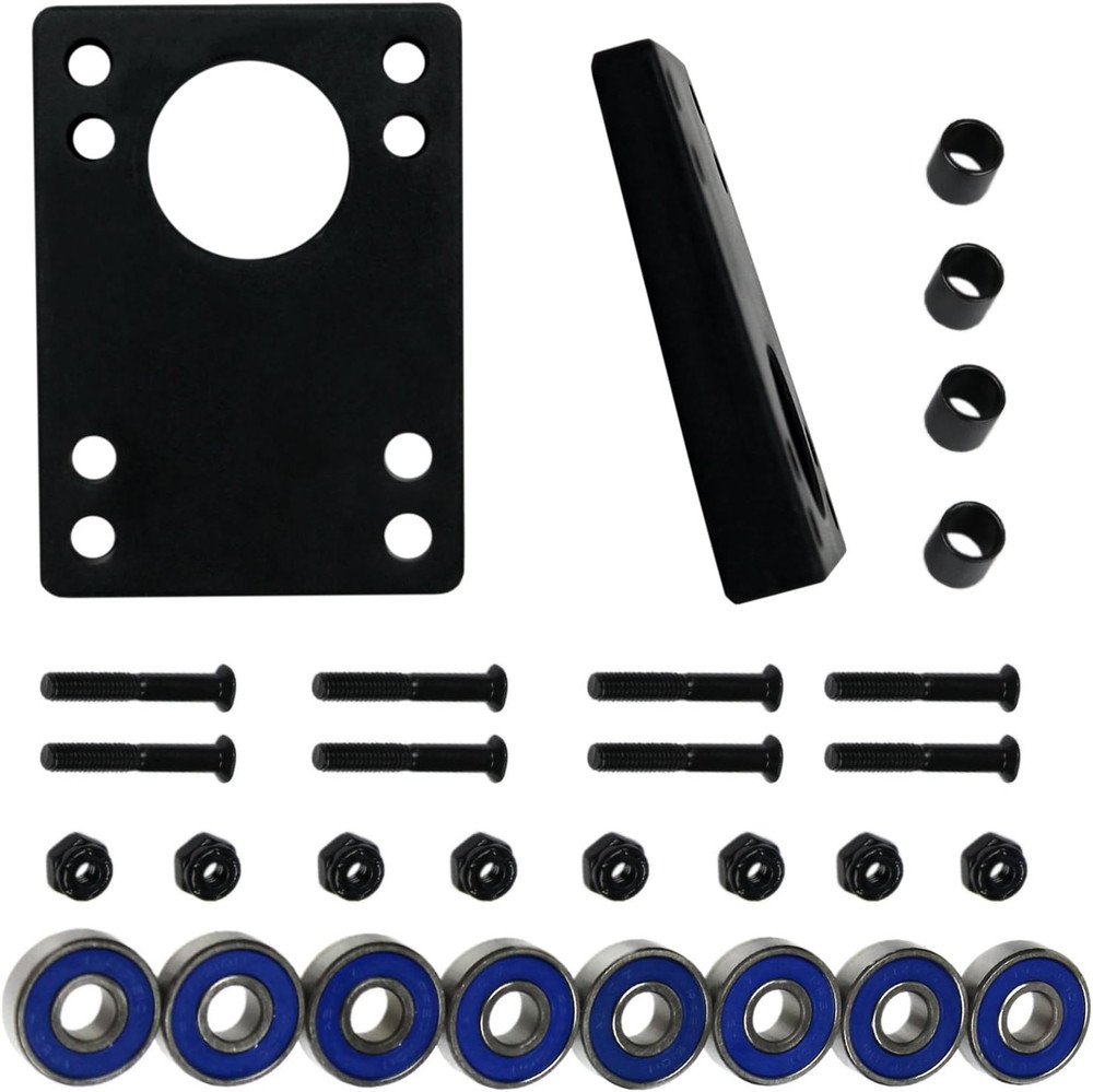 TGM Skateboards Longboard Refresh Kit – ABEC 7 Bearings, Angled Risers, 1.5″ Har