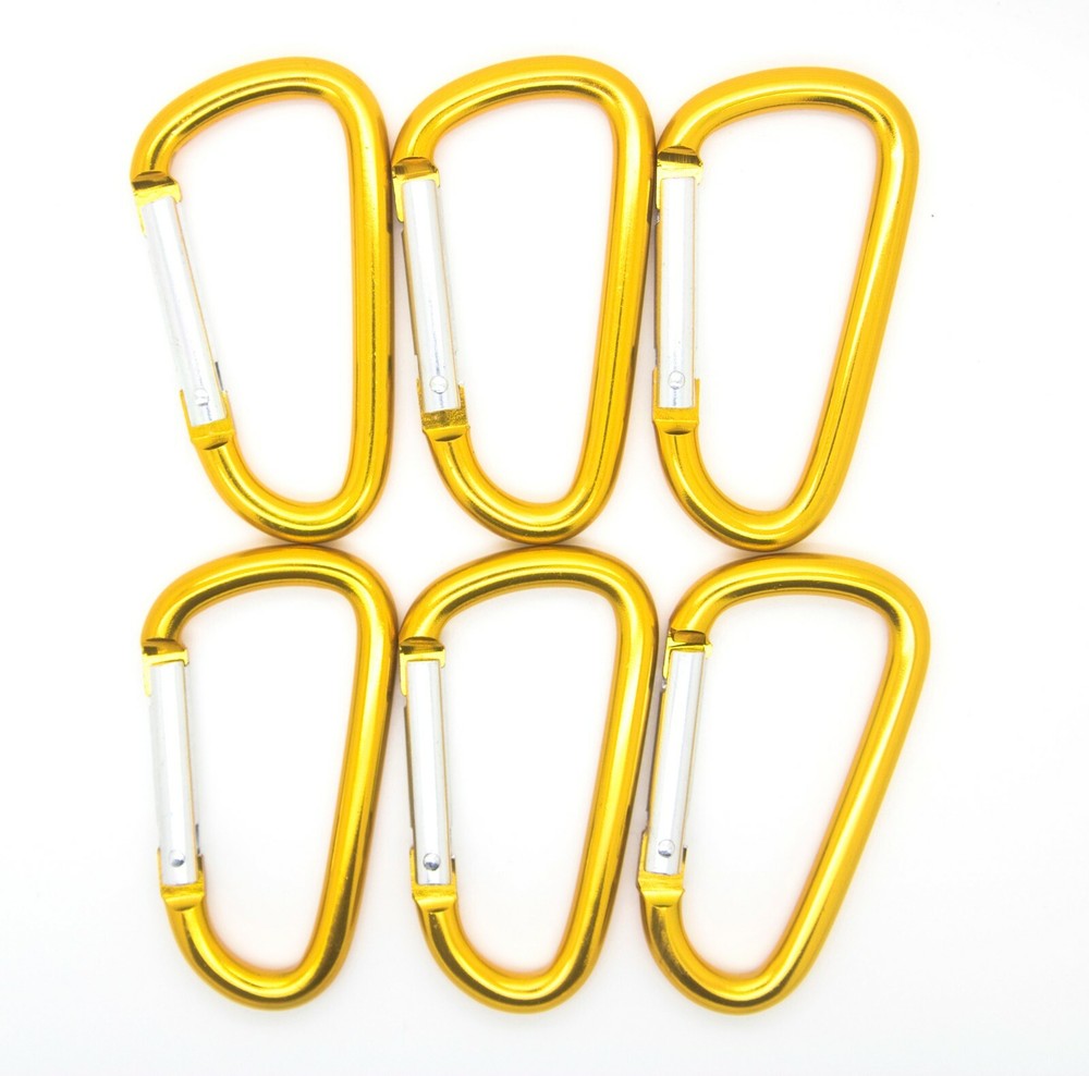 Pack of 6 pcs 3″ Aluminum Carabiner Spring Belt Clip Key Chain D Shape Gold NEW