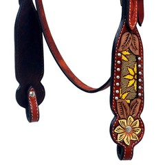 HILASON Western Horse Genuine Leather Floral Design Headstall Mahogany