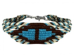 Teal Brown Cream Wool Corded Single Ear Headstall Breast Collar Wither Strap Set