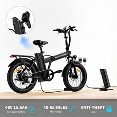 Windhorse W4A Black Folding Fat Tire Electric Bike 20in 983W 40-70Mi