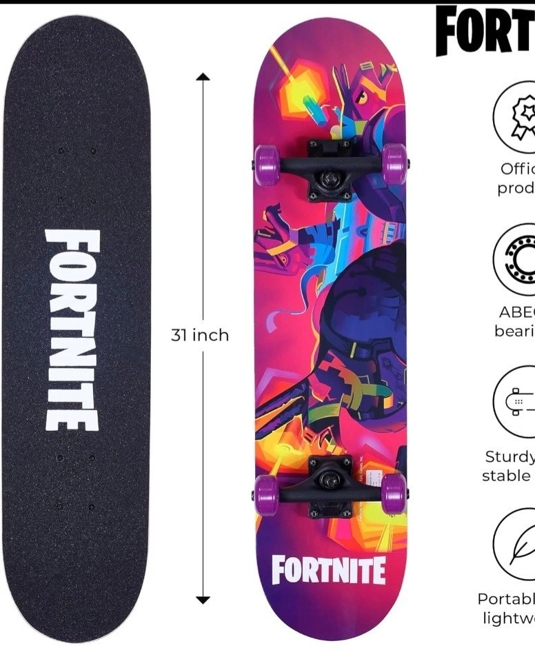 Fortnite Maple Deck Complete Skateboard ABEC-5 Bearings Non-Slip Grip 31 in