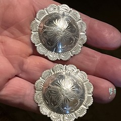 Victor Sterling Silver Overlay Loopback Conchos Bridle Rosettes Pair of 2