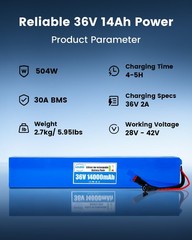 36V 14Ah Lithium Battery Pack Rechargeable for Compatible 36V Electric System